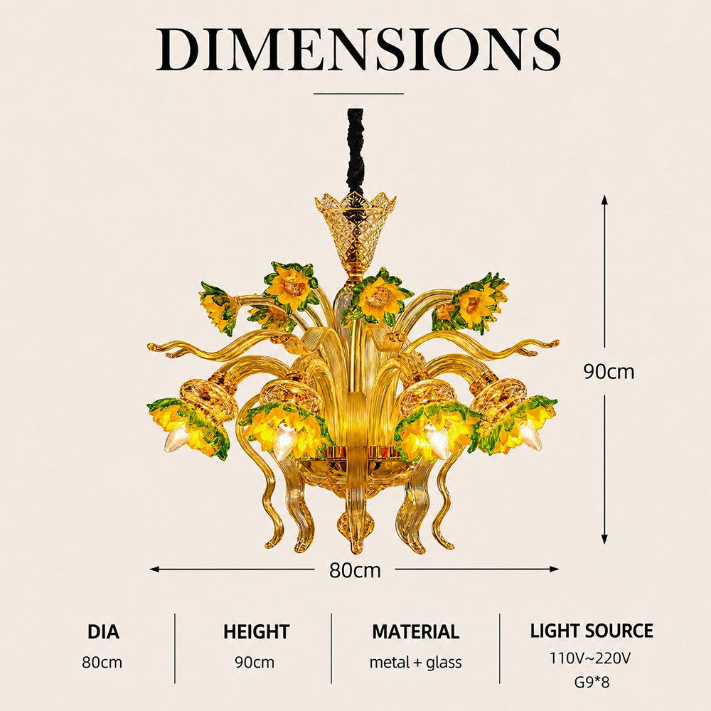 Hand Blown Sunflower Glass Chandelier - Image 3