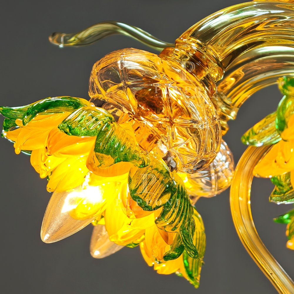 Hand Blown Sunflower Glass Chandelier - Image 6