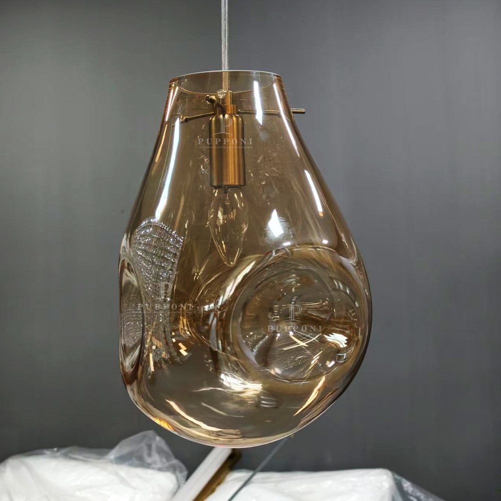 Concave Amber Teardrop Pendant Light - Image 4