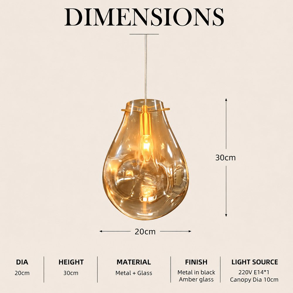 Concave Amber Teardrop Pendant Light - Image 3