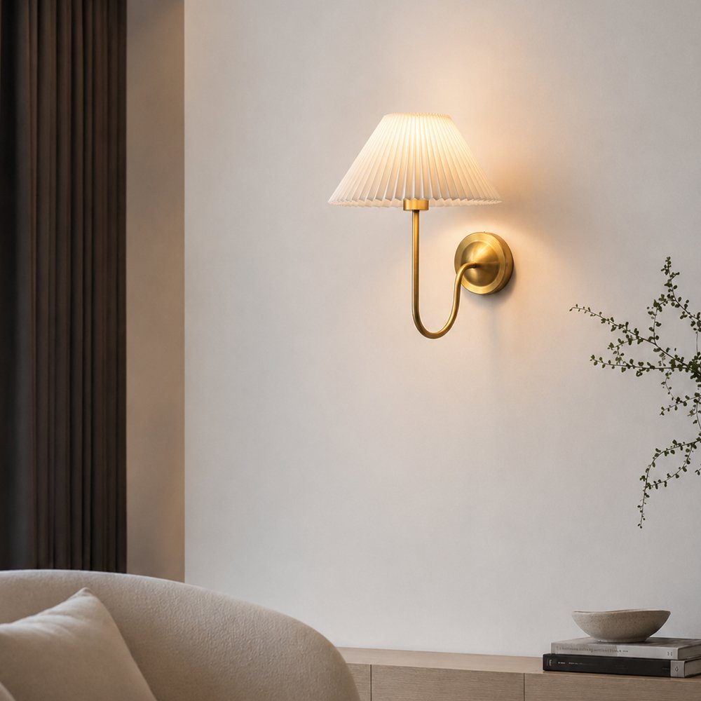 Brass Fabric Pleated Wall Sconce - Image 7
