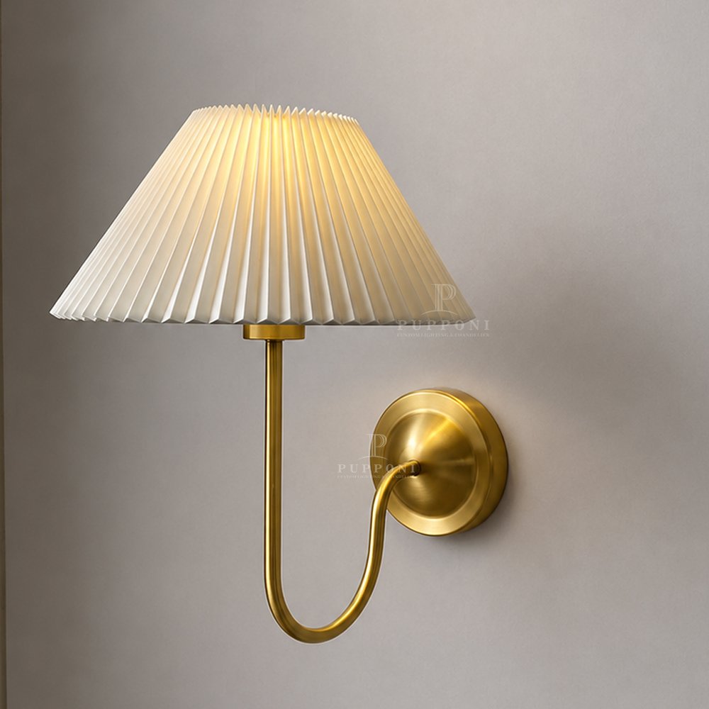 Brass Fabric Pleated Wall Sconce - Image 4