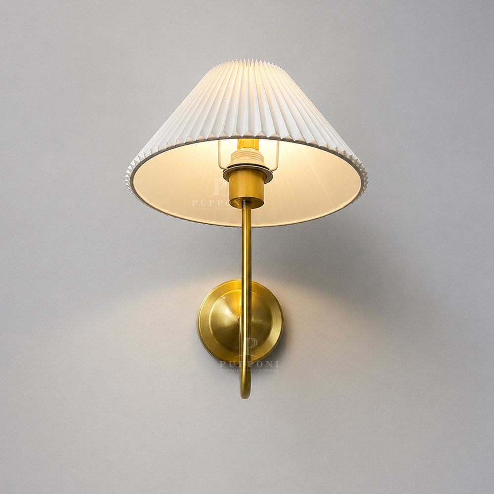 Brass Fabric Pleated Wall Sconce - Image 5