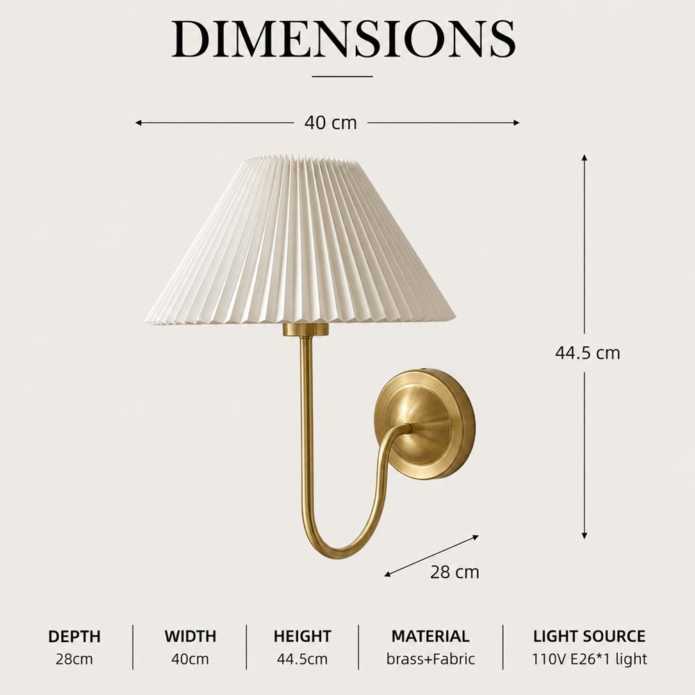 Brass Fabric Pleated Wall Sconce - Image 3