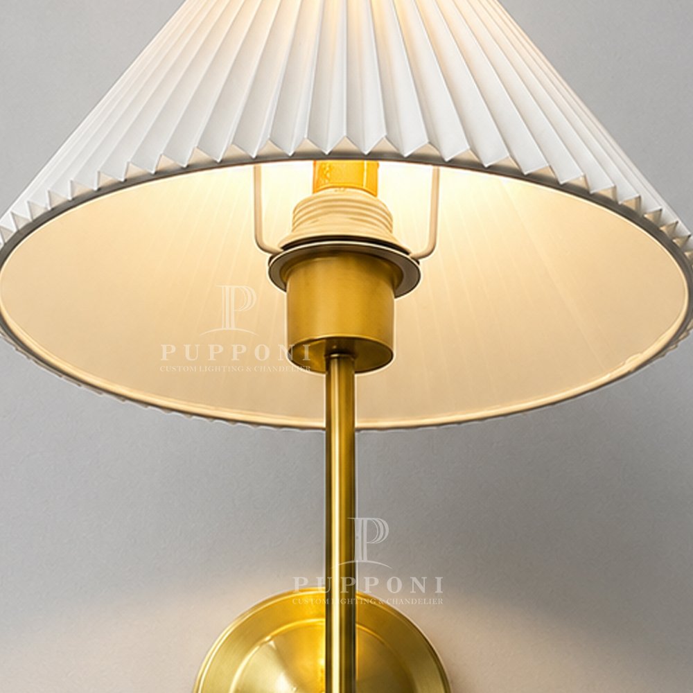 Brass Fabric Pleated Wall Sconce - Image 6