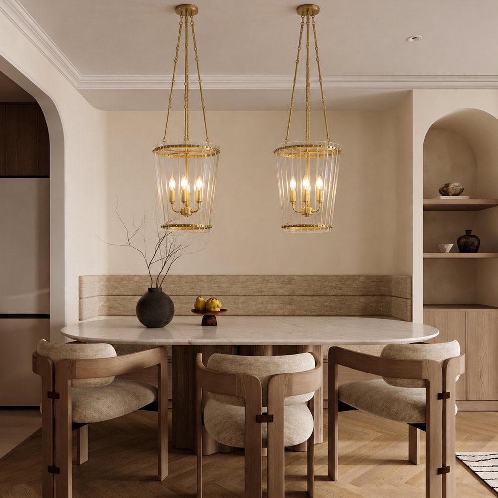 Tall Glass Gold Pendant Chandelier - Image 7