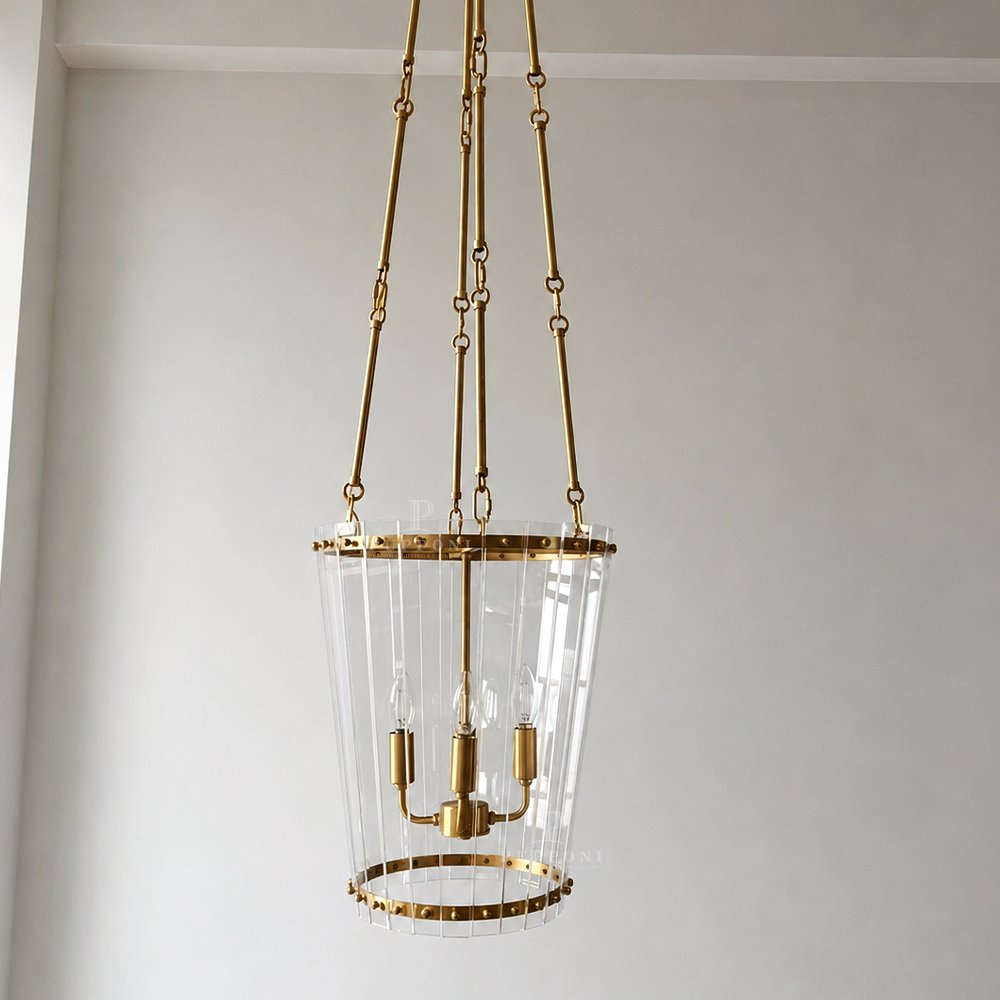 Tall Glass Gold Pendant Chandelier - Image 4