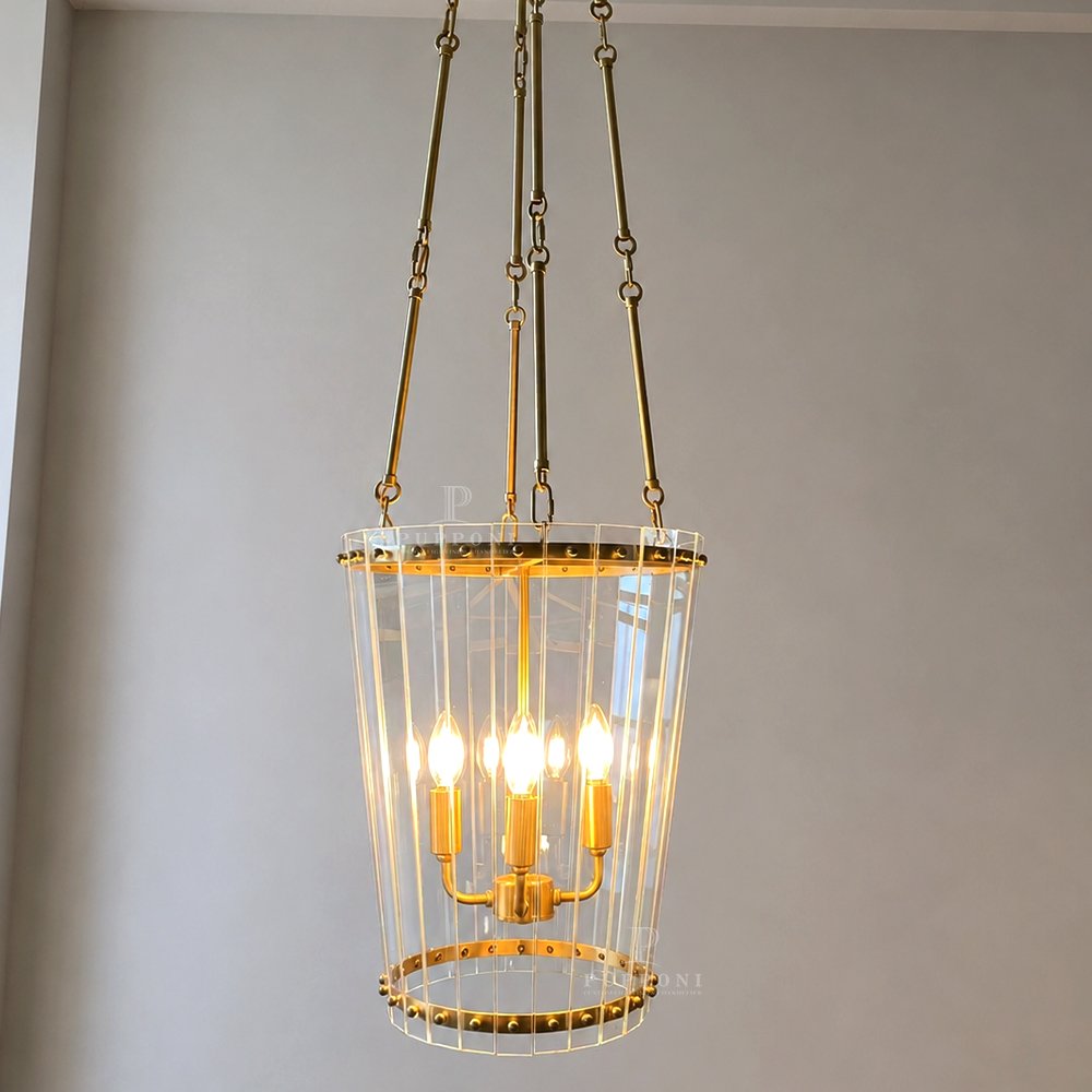 Tall Glass Gold Pendant Chandelier - Image 5