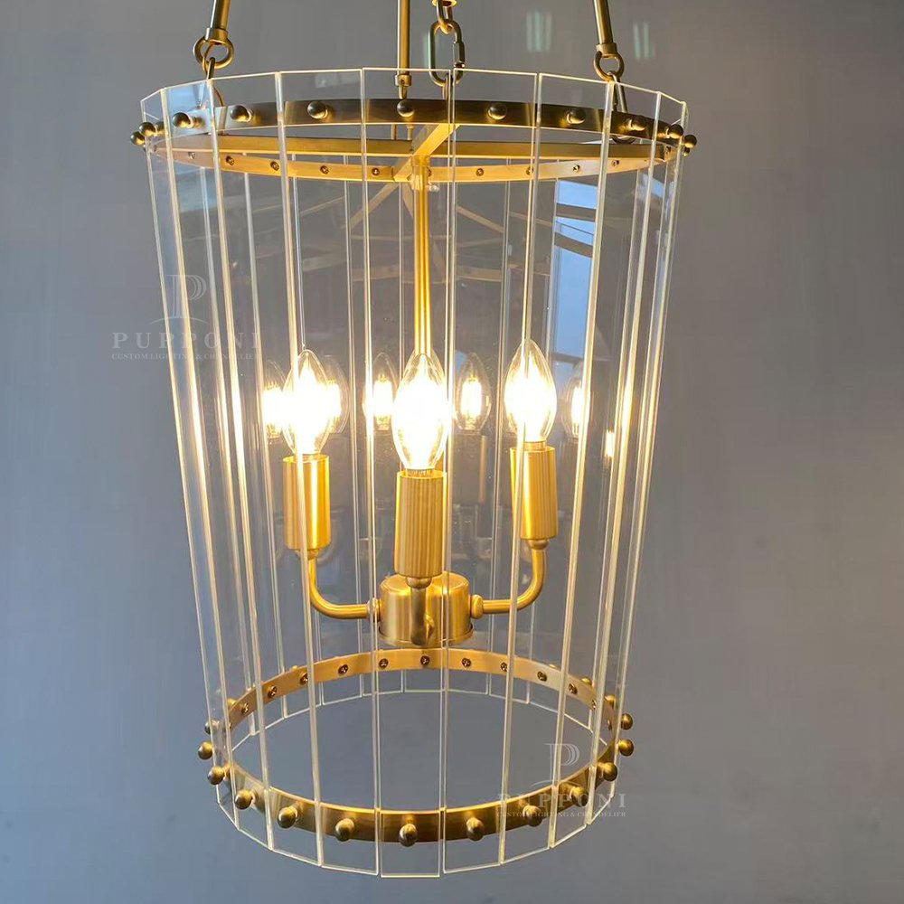Tall Glass Gold Pendant Chandelier - Image 6