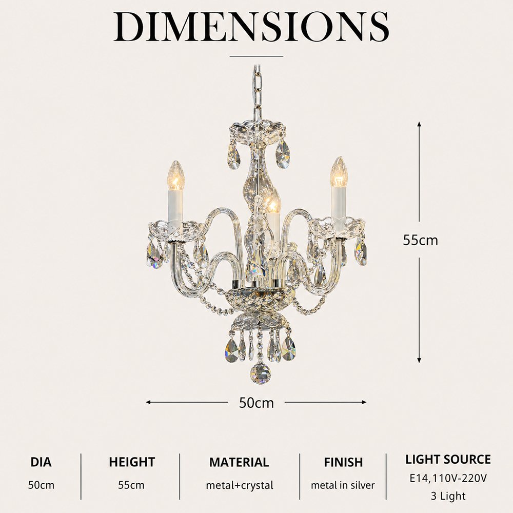 Compact 3 Light Crystal Chandelier - Image 3